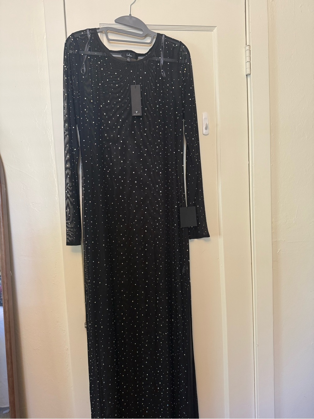 Lulu's Black Long Sleeve Rhinestone Velvet Gown